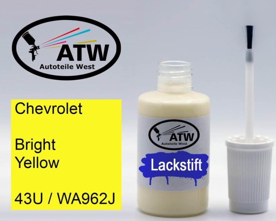 Chevrolet, Bright Yellow, 43U / WA962J: 20ml Lackstift, von ATW Autoteile West.